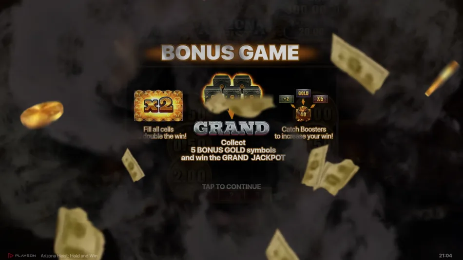 Arizona Heist slot Grand Jackpot Bonus Gold collection screen