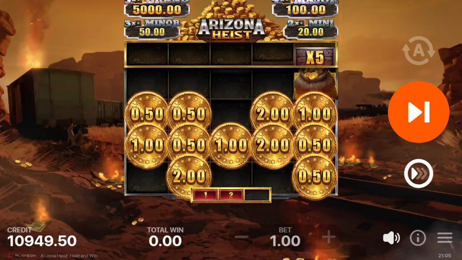 Arizona Heist Hold and Win Multiplier Booster applying value to a column of symbols
